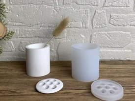Molde silicona florero con tapa y agujeros 